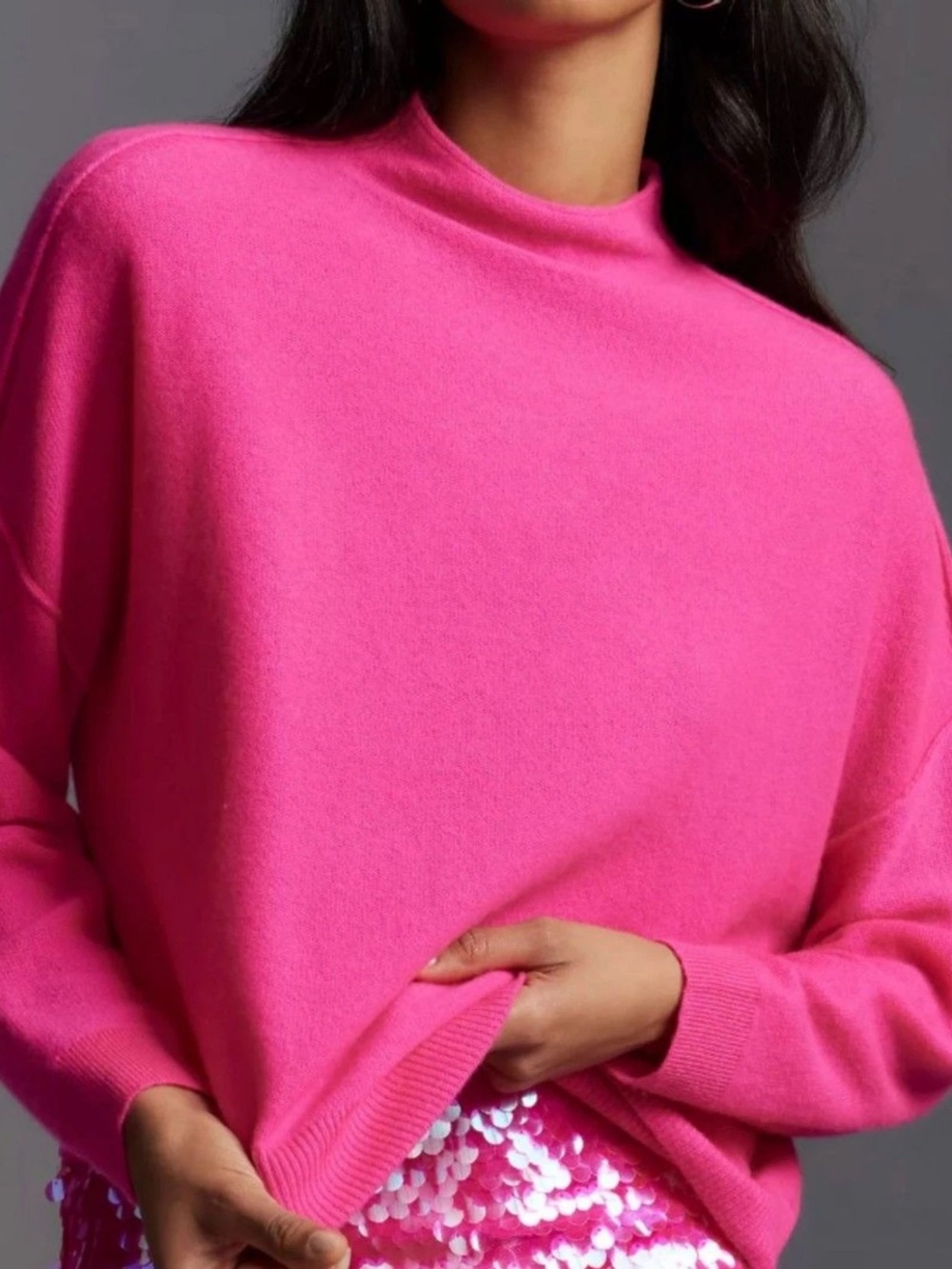 Anthropologie Pilcro The Alani 100% Cashmere Pink Mock Neck Sweater Size L